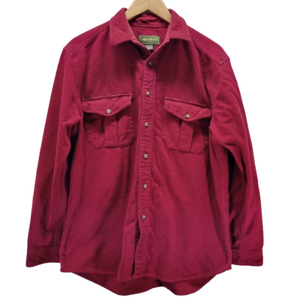 Eddie Bauer Red Heavy Cotton Chamois Flannel Shammy Shirt Mens Medium Shacket